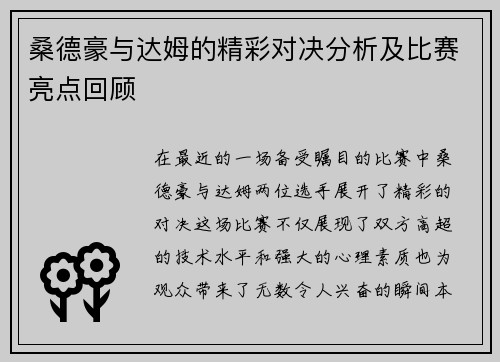 桑德豪与达姆的精彩对决分析及比赛亮点回顾